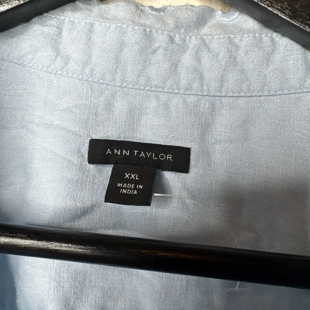 Ann Taylor Embroidered Linen Blend Pocket Shirt, XXL